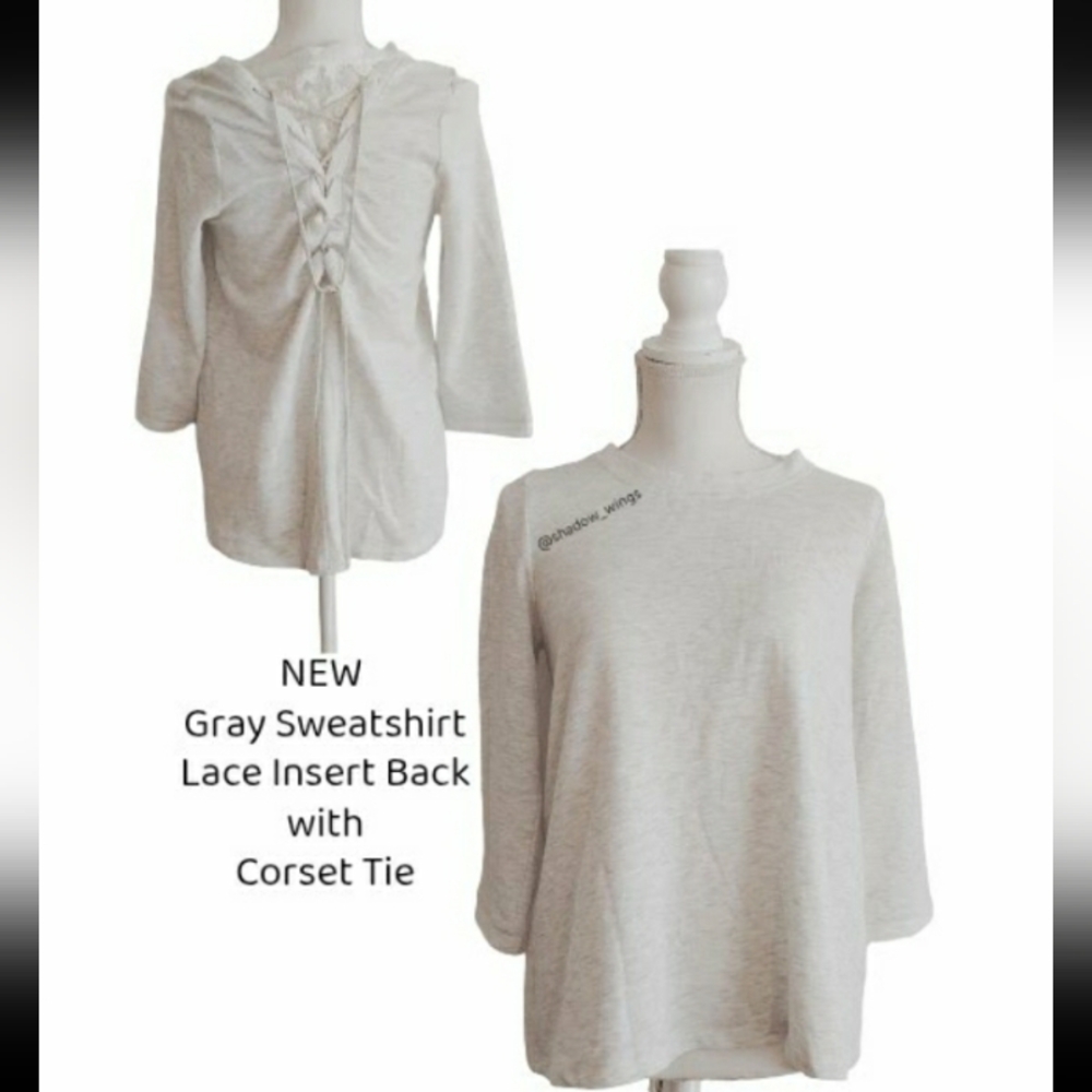 Hem & Thread Lace Up Back Sweatshirt - Size Medium Heather Gray Sweatshirt